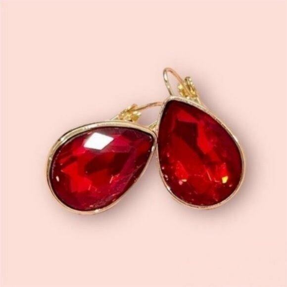 Red Teardrop Earrings - Picture 3 of 6